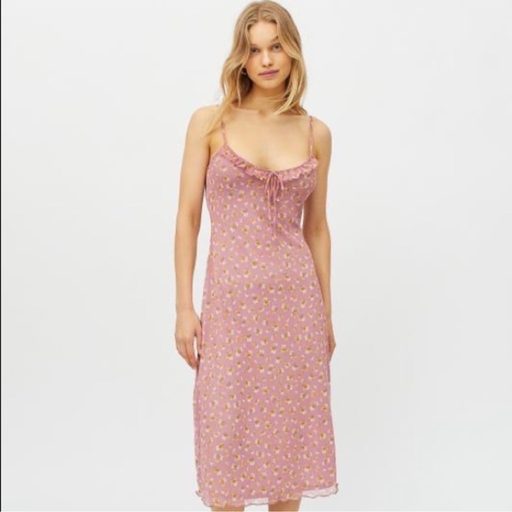URBAN OUTFITTERS Dusty Rose Floral Mesh Midi Dress